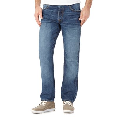 Big and tall mid blue mid wash straight fit jeans